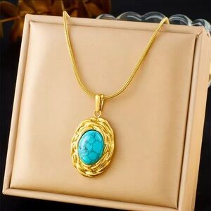 18k Gold plated stainless steel Necklace with Turquoise Pendant